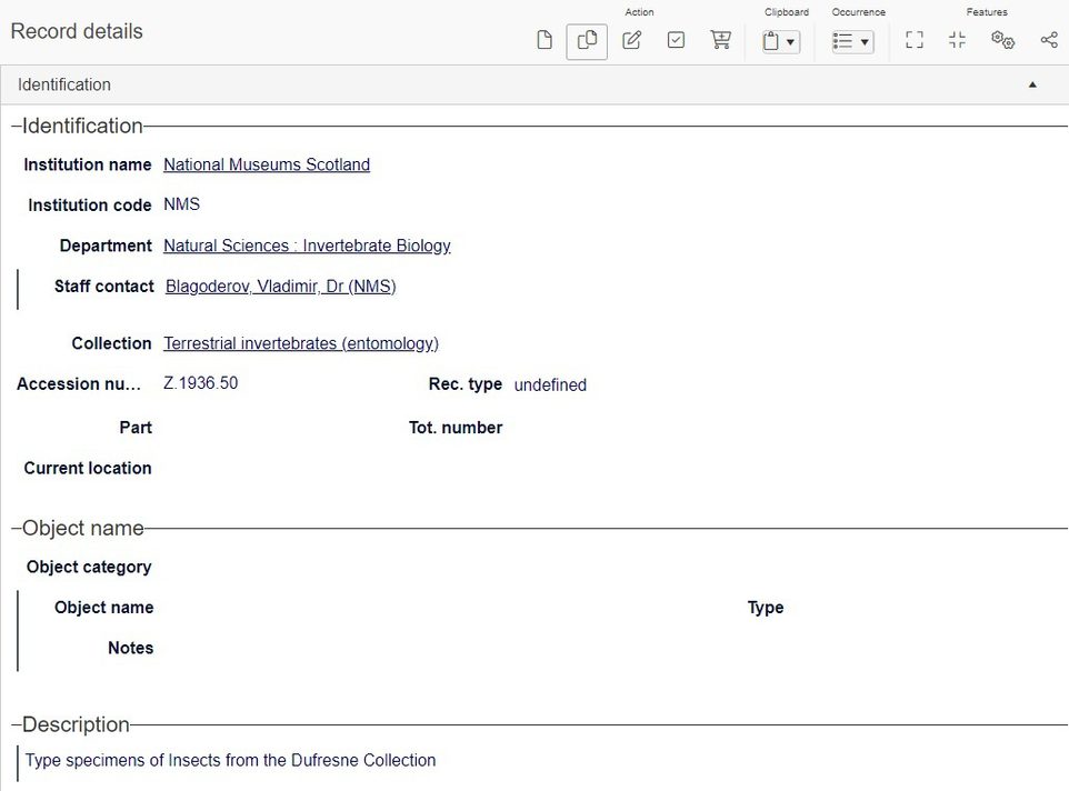 A screenshot of a database interface